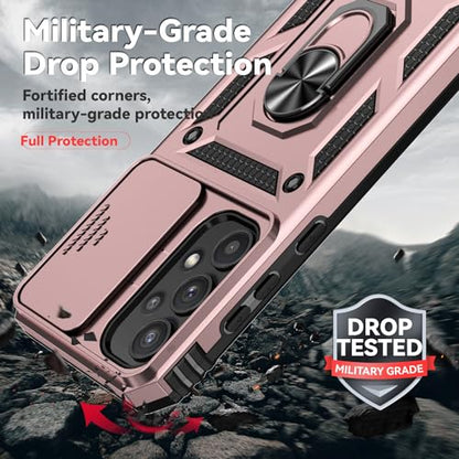 for Samsung A35 5G Case, with Screen Protectors and Camera Cover,[Military Grade] 16ft.Drop Tested Cover with Magnetic Kickstand Protective Case for Galaxy A35 5G, Rose Gold - color: Rose Gold