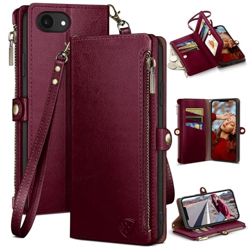 XcaseBar compatible with ‌iPhone 16e 6.1"/17e 6.1" Wallet case with Zipper Credit Card Holder【RFID Blocking】,Flip Folio Book PU Leather Phone case Shockproof Cover Women Men for Apple16e case Wine Red - color: Wine Red