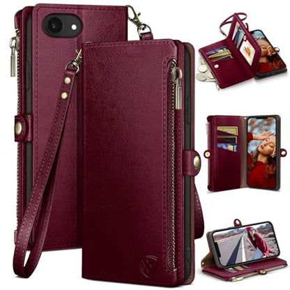 XcaseBar compatible with ‌iPhone 16e 6.1"/17e 6.1" Wallet case with Zipper Credit Card Holder【RFID Blocking】,Flip Folio Book PU Leather Phone case Shockproof Cover Women Men for Apple16e case Wine Red - color: Wine Red