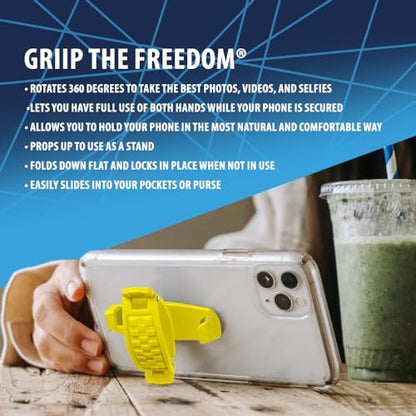 SpiiderGriip 360 Rotating Phone Grip – Flat-Fold Kickstand & Secure Strap – Works with iPhone, Android, Tablets & Cases – Comfortable & Durable (Yellow) - color: Yellow