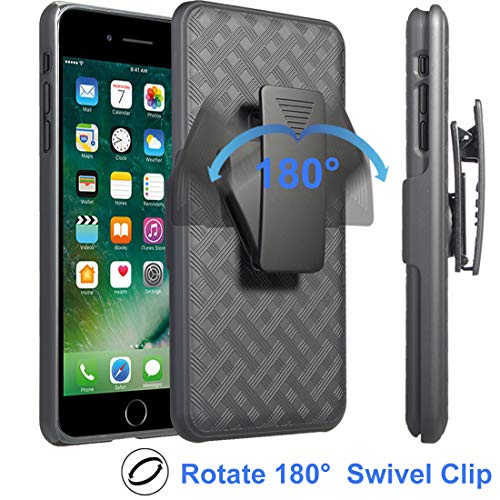 for iPhone SE 2022/2020 Case Belt Clip, iPhone 7/8 Holster-Black | Screen Protector, Swivel Stand Holder, Slim Shell Slide Pouch Full Body Drop Protective, Shockproof Outdoor Cell Phone Cover - size: iPhone SE 2022