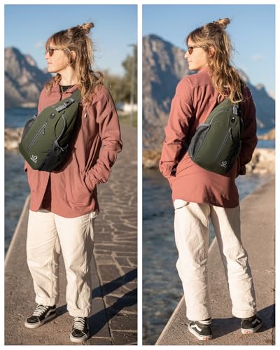 WATERFLY Crossbody Sling Backpack Sling Bag Travel Hiking Chest Bag Daypack | Small Hiking bag,Multi-compartment storage,Water-resistant,Breathable back pad,Reversible adjustable shoulder strap - color: Dark Green