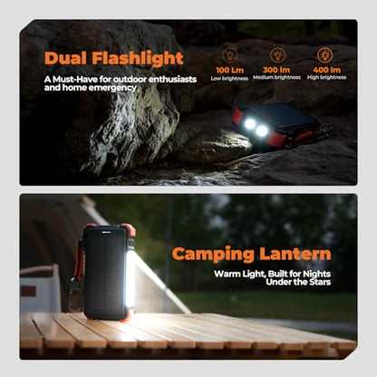 BLAVOR Solar Power Bank 20000mAh, Wireless Charger for Phones & Apple Watch - color: Orange