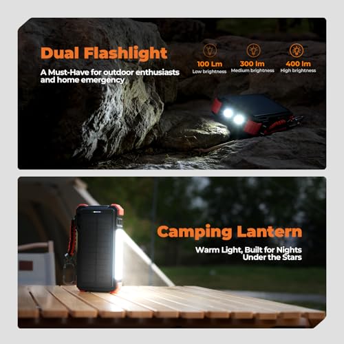 BLAVOR Solar Power Bank 20000mAh, Wireless Charger for Phones & Apple Watch - color: Orange
