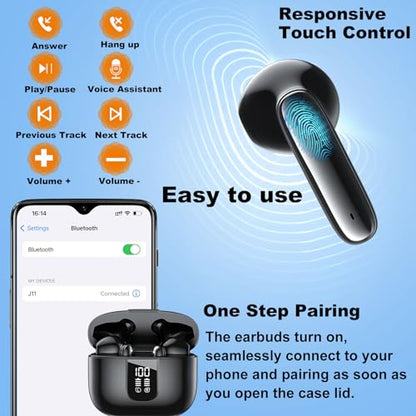 Wireless Earbuds Bluetooth 5.4, in Ear buds 6 Mic ENC Noise Cancelling for Clearer Call, Earphones Deep Bass Stereo, LED Power Display 35H Playtime IP7 Waterproof Mini Sport Headphones for Android iOS