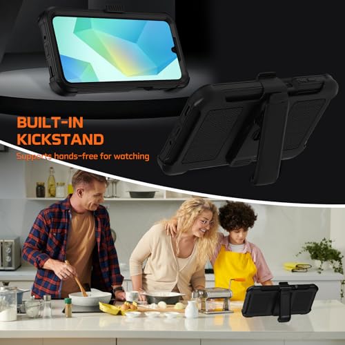 for Samsung Galaxy A16 5G Case with Belt Clip Holster & Kickstand,Military Grade Drop Tested Shockproof Heavy Duty Rugged Cover,w/2X Screen Protectors Defender Bumper Protective Cases (Black) - color: Black