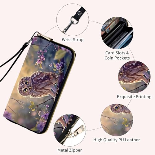 Ladies Wallet,Clutch Purses for Women Wallets Leather Credit Card Holder for Women Wristlet Slim Small Cute with Zipper,Thin RFID Blocking with Wrist Strap,Cute Owl Baby - color: Cute Owl Baby