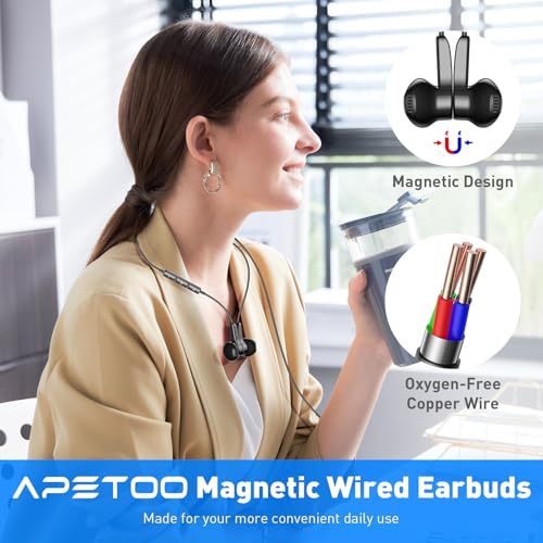 USB C Headphones Magnetic Wired Earbuds with Mic Volume Control 4ft Black - color: Black