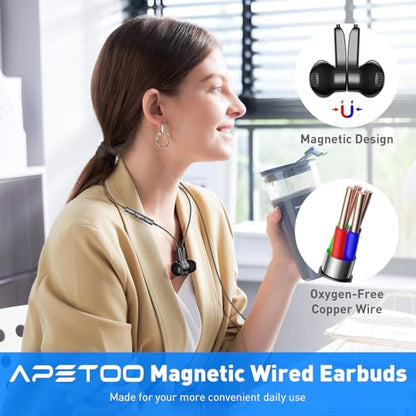 USB C Headphones Magnetic Wired Earbuds with Mic Volume Control 4ft Black - color: Black