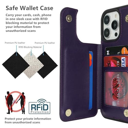iCoverCase Compatible with iPhone 14 Pro Case with Card Holder, Wallet Case for Women Men RFID Blocking PU Leather Protective Phone Case 6.1 Inch (Dark Purple) - color: Dark Purple