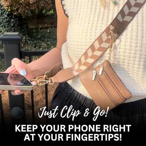 Save the Girls Clip & Go Phone Lanyard with Wallet Pouch, Chevron - color: Brown/Cream