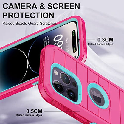 for iPhone 14 Pro Max Case with 2 Screen Protector,Full Body Shockproof Drop Protection Dust Proof Heavy Duty 3-Layer Military Rugged Durable Cover for Apple iPhone 14 Pro Max 6.7" (Rose) - color: Rose/light green II