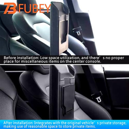 Tesla Model Y Juniper Center Console Organizer Tray 5-Piece Set, 2025 2026 Model Y Armrest Storage Box & Hidden Lower Tray, Secret Privacy Compartment, Non-Slip ABS Insert - Black - style: Storage Box Model Y Juniper