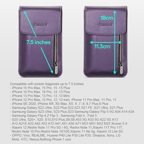 Small Crossbody Bag Cell Phone Purse for Women Men Leather Mini Shoulder Bag Wallet Case with Card Holder Slot Lanyard for All Smartphones iPhone 15 14 11 Samsung Google Moto up to 7.5" Puple - color: Puple 1