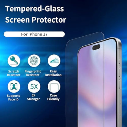 ImpactStrong 3-Pack Shatterproof Tempered Glass Screen Protector for iPhone 17 [Easy Installation Frame] [Bubble Free] [9H Hardness] [Full Coverage] Case Friendly, 6.3 Inch - size: iPhone 17