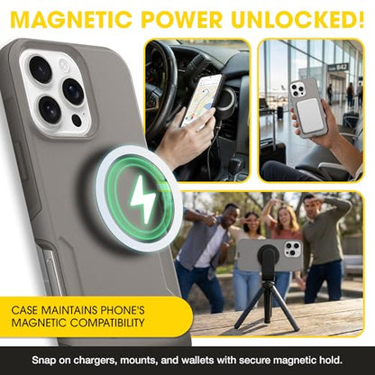 OtterBox iPhone 16 Pro – Commuter Series Slim MagSafe Case - Grey | 3X Military Drop Protection - Dual-Layer Design - Pocket-Friendly - Raised Edges - Port Covers - Non-Retail Packaging - color: Grey