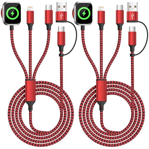 Travel Essentials 3in2 Multi Charging Cable for Apple Watch Charger,2PC 5FT - color: Red, size: AC to C+L+iWatch