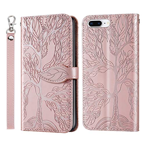 Wallet Case for iPhone 7 Plus/iPhone 8 Plus with Card Holder/Slot,PU Leather Flip Folio Shell [Magnetic Closure][Wrist Strap][Kickstand] Shockproof Cover Fit iPhone 7 Plus / 8 PlusRose Gold - color: Rose gold, size: iPhone 7 Plus / iPhone 8 Plus (5.5 inch