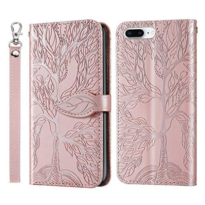 Wallet Case for iPhone 7 Plus/iPhone 8 Plus with Card Holder/Slot,PU Leather Flip Folio Shell [Magnetic Closure][Wrist Strap][Kickstand] Shockproof Cover Fit iPhone 7 Plus / 8 PlusRose Gold - color: Rose gold, size: iPhone 7 Plus / iPhone 8 Plus (5.5 inch