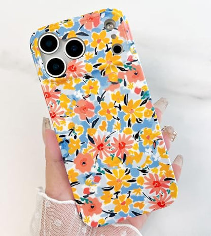 Qokey Floral Case Compatible with iPhone 17 Pro Max, Cute Garden Flowers Design for Girls Women, Soft Bumper Lightweight Slim Fit Shockproof Non-Yellowing Phone Cover, Reddish Yellow Floral - color: Reddish Yellow