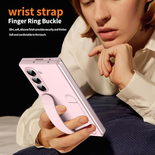 for Samsung Galaxy Z Fold 6 Protect Case with Wristband Stand,Bulit-in Screen & Lens Protection Shockproof Full Body Drop Fall Protection.(Pink) - color: Pink
