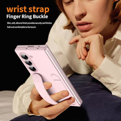 for Samsung Galaxy Z Fold 6 Protect Case with Wristband Stand,Bulit-in Screen & Lens Protection Shockproof Full Body Drop Fall Protection.(Pink) - color: Pink