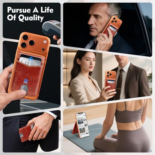 RFID Blocking MagSafe Wallet Stand with Card Holder,5 Card Slots & ID Window,PU Leather Magnetic Phone Adjustable Kickstand for iPhone 12/13/14/15/16/17 Pro Max & Air Plus Series,Brown - color: Brown, style: Stand Wallet