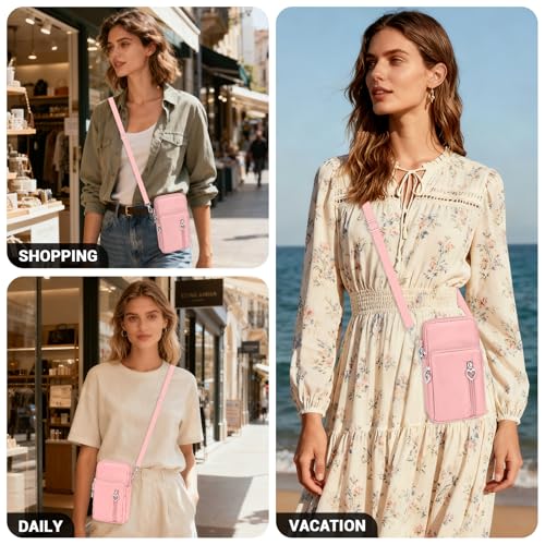 YINHEXI Small Crossbody Bags for Women Trendy, Mini Triple Compartment Cell Phone Crossbody Wallet Purses - color: Pink-2