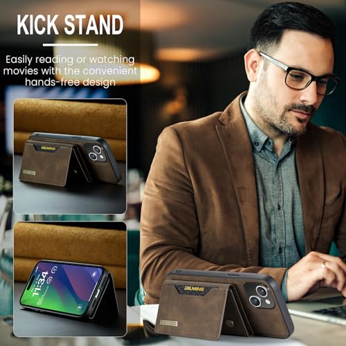 Leather Wallet Phone Cases Compatible with iPhone 15 Case with Card Holder Men 6.1'' 2 in 1 Detachable Back Cover (Coffee, IP 15) - color: Coffee, size: IP 15