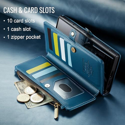 Defencase for Samsung Galaxy S24 Ultra Wallet Case with Card Holder, Blue | Durable PU Leather, with RFID Blocking Zipper Pocket, Wrist Strap, S24 Ultra Flip Phone Cases Cover with Stand for Women Men - color: Ocean Blue