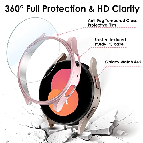 KIMILAR [5+5 Pack] Galaxy Watch FE/Galaxy Watch 5/Galaxy Watch 4 Screen Protector Case 40mm, Anti-Fog Tempered Glass and Hard PC Protective Bumper Compatible with Samsung Galaxy Watch FE/5/4 40mm