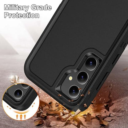 for Samsung Galaxy S23 FE Case with Kickstand Case 3-Layer Military Grade Protective Case Cover Silicone Heavy Duty Rugged Shockproof for Galaxy S23 FE Phone Case (Black+Black) - color: Black+Black