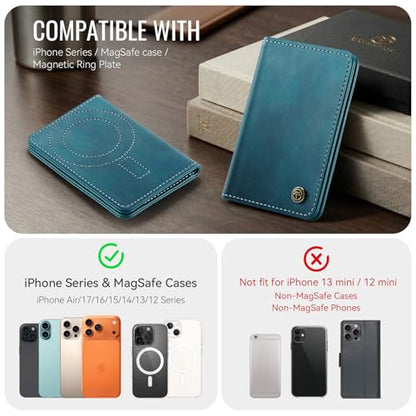 Magnetic Wallet Card Holder with RFID Protection, PU Leather Slim Wallet, Strong Magnet Attachment for iPhone 18/17/16/15/14/13/12 Series Pro Max Plus Mini-Green - color: Green