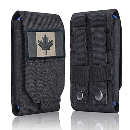 Black Tactical Molle Waterproof Cellphone Pouch Case,Heavy Duty Phone Holster Bag for iPhone 11 12 13 Pro Max Less 6.7" Phone(Fits Otterbox/Survivor Protective Case on) with Canada Flag Patch - color: Black & 1 Brown Patch