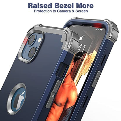 IDweel for iPhone 15 Case with Screen Protector,Luxury 3 in 1 Shockproof Slim Fit Hybrid Heavy Duty Protection Glitter Hard PC Cover Soft Silicone Bumper Full Body Case,Dark Blue/Grey - color: Dark Blue/Grey