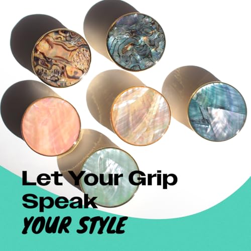 On The Grip Universal Phone Grip & Stand, Genuine Natural Gemstone/Seashell, Strong Adhesive Finger Holder, Collapsible Socket for iPhone, Samsung Galaxy, Kindle and Tablets (Crème)