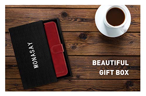 MONASAY Wallet Case Compatible for iPhone 12 mini 5G 5.4-inch,[Glass Screen Protector Included] [RFID Blocking] Flip Folio Leather Cell Phone Cover with Credit Card Holder, Red - color: Red