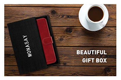 MONASAY Wallet Case Compatible for iPhone 12 mini 5G 5.4-inch,[Glass Screen Protector Included] [RFID Blocking] Flip Folio Leather Cell Phone Cover with Credit Card Holder, Red - color: Red