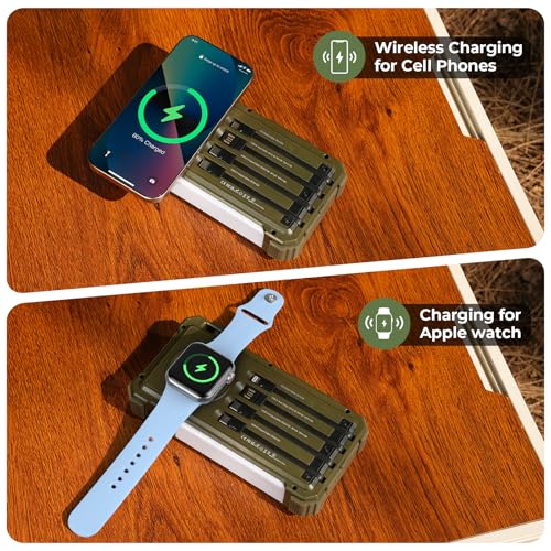BLAVOR Solar Power Bank 20000mAh, Wireless Charger for Phones & Apple Watch - color: Green