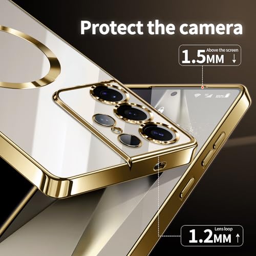 Hurgoer for Samsung Galaxy S21 Ultra Case.Soft TPU Electroplated Frame Cover with Clear Back.Drop Tested Protective Full Body Case.Thin Light Slim【Not Magsafe】 (Gold, S21 Ultra) - color: Gold, size: S21 Ultra