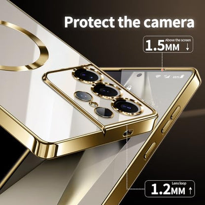 Hurgoer for Samsung Galaxy S21 Ultra Case.Soft TPU Electroplated Frame Cover with Clear Back.Drop Tested Protective Full Body Case.Thin Light Slim【Not Magsafe】 (Gold, S21 Ultra) - color: Gold, size: S21 Ultra
