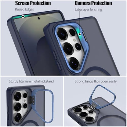 Nvollnoe for Samsung S25 Ultra Case Compatible with MagSafe Military Grade Shockproof Heavy Duty Protective Adjustable Kickstand Matte Semi Clear Phone Cover for Samsung S25 Ultra(Blue) - color: Blue