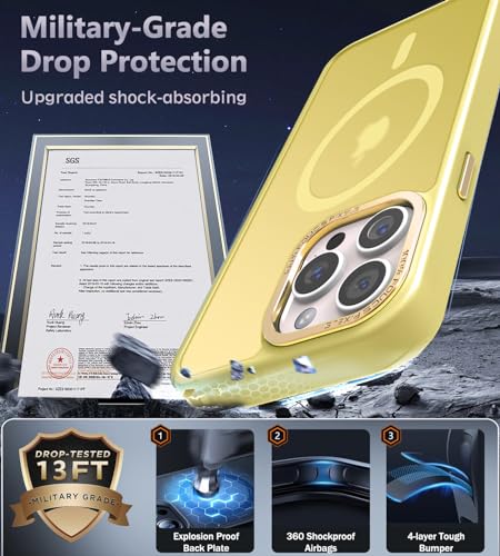 Newfuture Magnetic for iPhone 15 pro Case Matte Shockproof, Yellow | Military Drop Protection, Slim Matte Anti-Fingerprint, Compatible with Magsafe, Camera Guard, Translucent Protective Cover - color: Yellow, size: iPhone 15 Pro 6.1 inch
