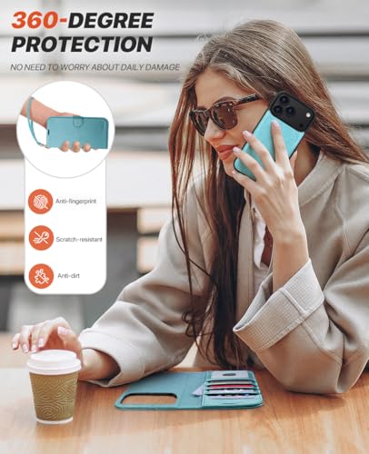 OCASE for iPhone 17 Pro Max Detachable Wallet Case with Card Holder, 2 in 1 PU Leather Flip Folio with RFID Blocking Stand Wrist Strap Shockproof Phone Cover 6.9 Inch 2025, Ice Blue - color: Ice Blue, size: iPhone 17 Pro Max