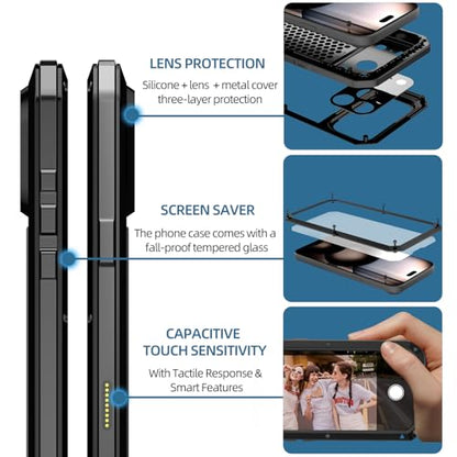 Compatiable with iPhone 17 Pro Max Case,360 Full Body Protective Cover Heavy Duty Shockproof [Tough Armour] Aluminum Alloy Metal Case with Silicone Built-in Screen Protector - Black - color: Black