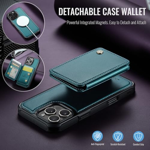 Wallet Case for iPhone 16 Pro Max Compatible with MagSafe for Men Women, Detachable Magnetic Wallet Phone Case with Card Slot Holder RFID Blocking for iPhone 16 Pro Max 6.9 inch (Teal) - color: Teal