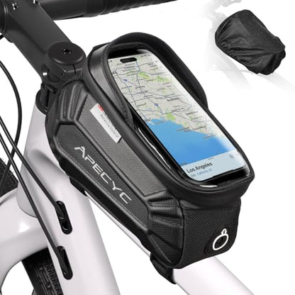 APECYC Bike Frame Bag, Waterproof Bike Phone Bag with Touch Screen | Hard-Shell Bike Top Tube Bag with Secure Mounting, Touchscreen Access, No Leg Interference, Storage Bag for Cycling Rides