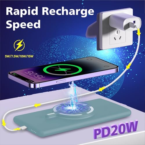 Magnetic Battery Pack for iPhone /17/16/15/14/13/12 Series, 10,000mAh Mag-Safe Battery Pack, Slim Mag-Safe Power Bank Charger, Power Bank Magnetic Charger for iPhone (Light Blue) - color: Light Blue