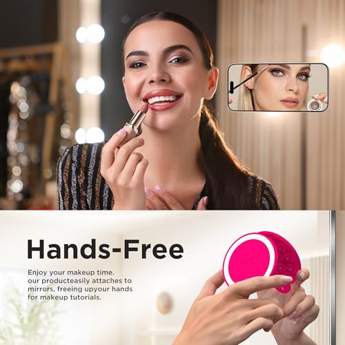 Magnetic Suction Cup Phone Mount, Compatible with MagSafe, Silicone Octo Cup Buddy Sticky Grip Holder for iPhone and Android, Removable Hands-Free Phone Stand Selfie/Video for TikTok, Neon Pink - color: Neon Pink