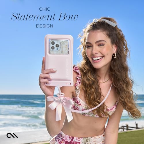 Case-Mate IP68 Waterproof Large Phone Pouch with Bow Design - Ballet Pink | Touchscreen Floating Waterproof Phone Case with Crossbody Lanyard - Fits All Phones - Beach Cruise Ship Travel Essentials - color: Ballet Pink